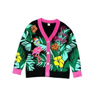 Holiday Time Women’s Large Ugly Christmas Sweater Cardigan Flamingo Colorful